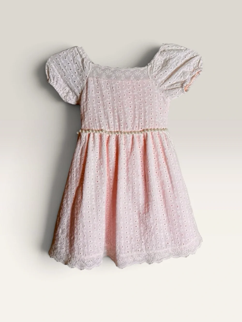 Badgley Mischka Girls Size 5 Pink Eyelet Pearl Flower Girl Party Dress